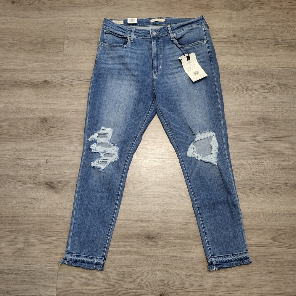 Levis Premium 721 High Rise Skinny Ankle Jeans 33 Blue Distressed Ripped Sculpt